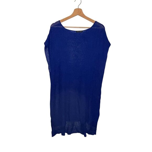 Eileen Fisher Adriatic Blue Rayon Nylon Crinkle Diamond Tunic Sweater Women's L - Picture 1 of 11